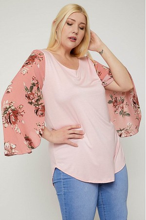 Floral Print Slit Sleeve Tunic